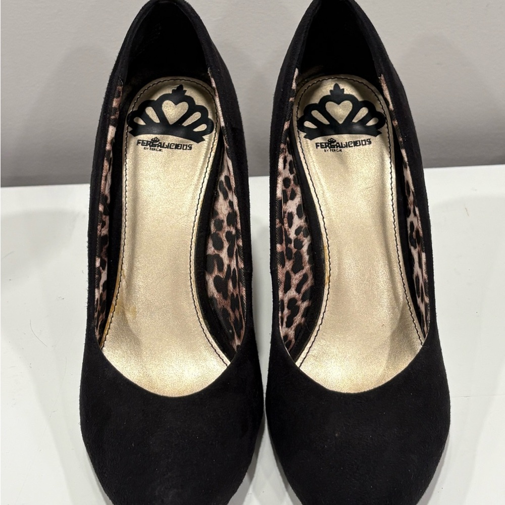 Fergalicious Black Heels with Leopard Interior Accent